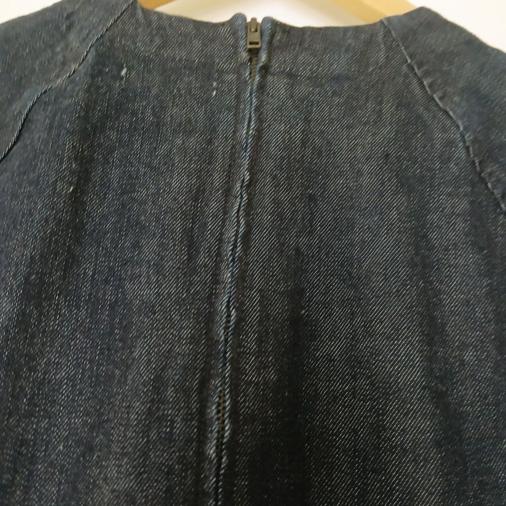 GAP Chambray Fit-and-Flare Dress Indigo Blue Cap Sleeves Pockets Mini Zip Back - Picture 6 of 11